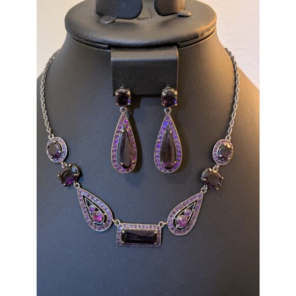 Avon Purple Stone Barcelona Necklace and Earrings Set - Picture 1 of 8